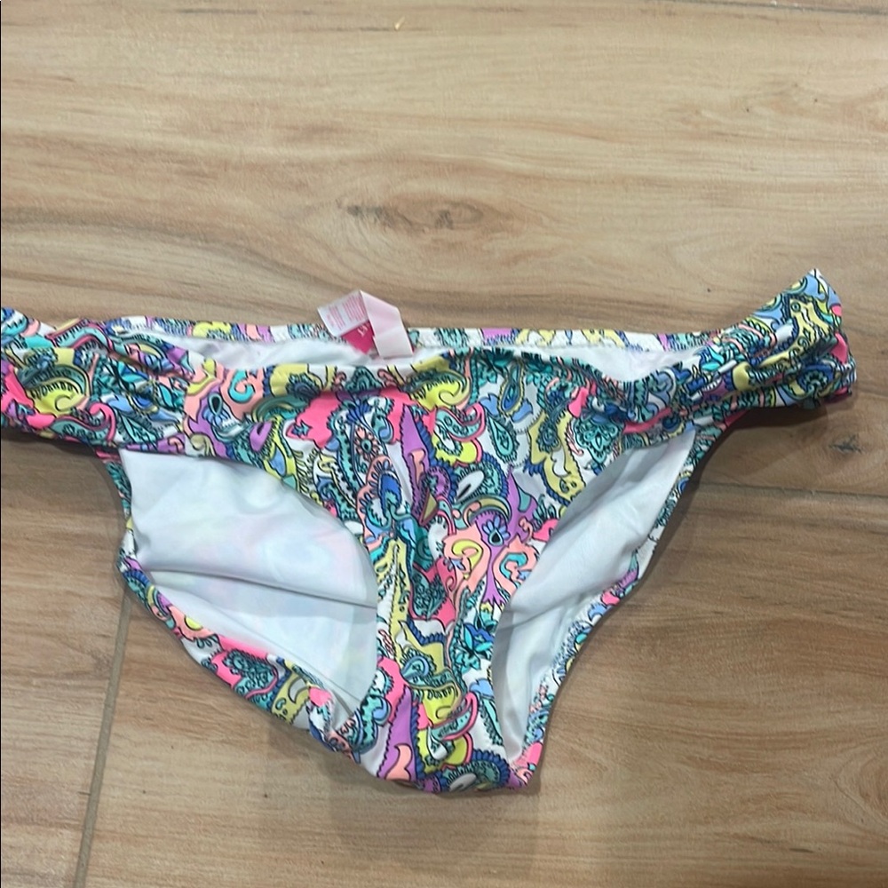 Victoria's Secret Pink and Yellow Ruched Bikini. Bottom Like new